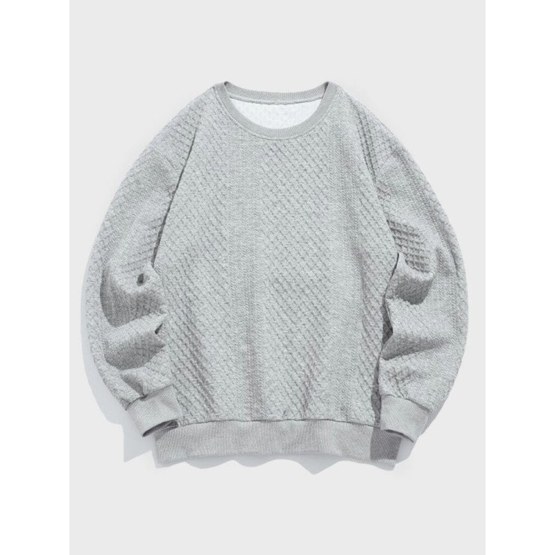 Mens Texture Crew Neck Long Sleeve Casaul Pullover Sweatshirts