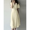 Solid Wrap V-neck Button Side Short Sleeve Casual Dress