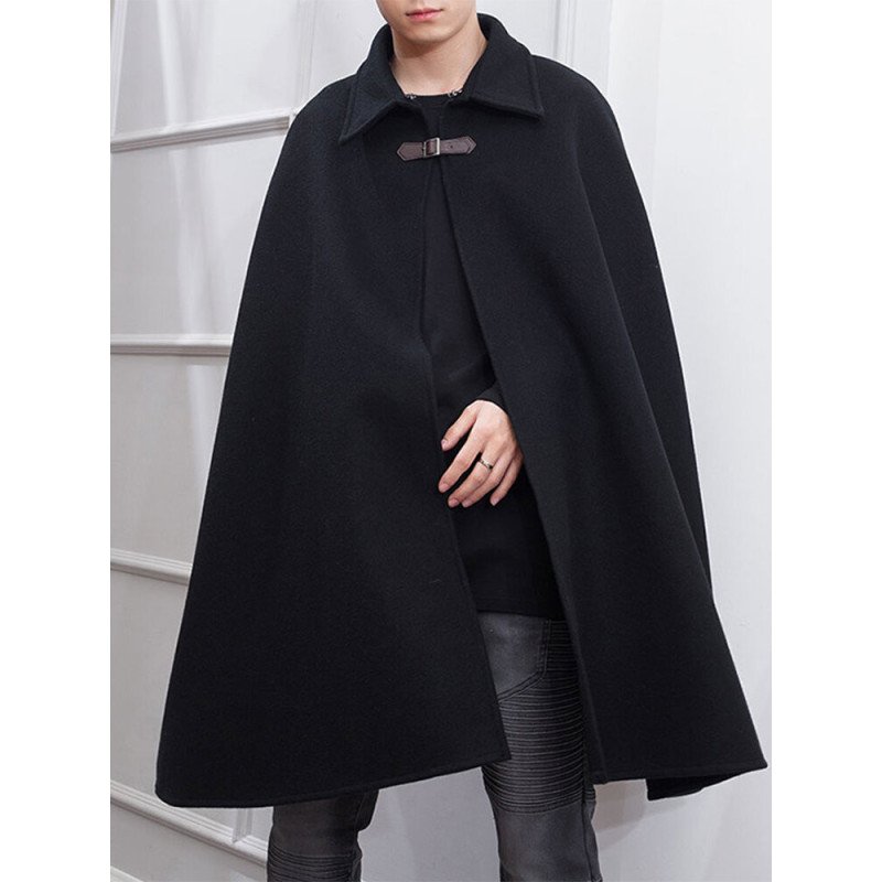 Men's Lapel Loose Mid-length Cloak Overcoat