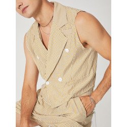 Men Plaid Double Breasted 2 Piece Set