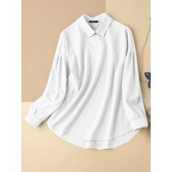 Solid Long Sleeve Lapel Blouse For Women