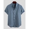 Mens Casual Short Sleeve Button Linen Shirts
