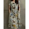 Flower Print Pocket Drawstring Short Sleeve Midi Dress