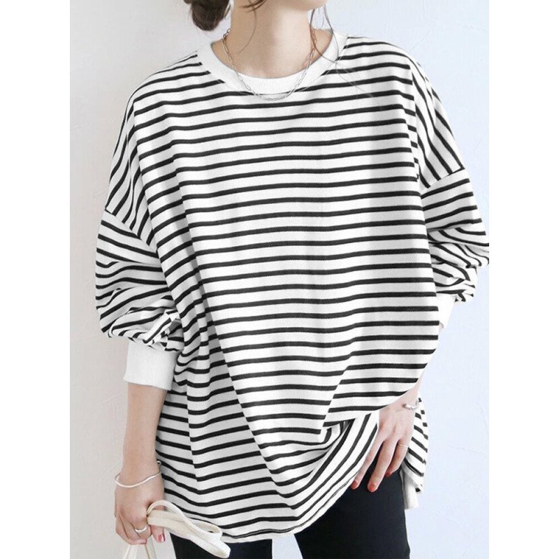 Stripe Drop Shoulder Loose Long Sleeve Casual Sweatshirt