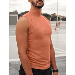 Mens Pinstripe High Neck Tight Sleeveless Vest