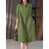Solid Long Sleeve Pocket Button Vintage Shirt Dress