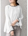 Women Contrast Lantern Sleeve Crew Neck Blouse