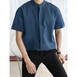 Men's Stand-up Collar Ice Silk Long-sleeved Shirts