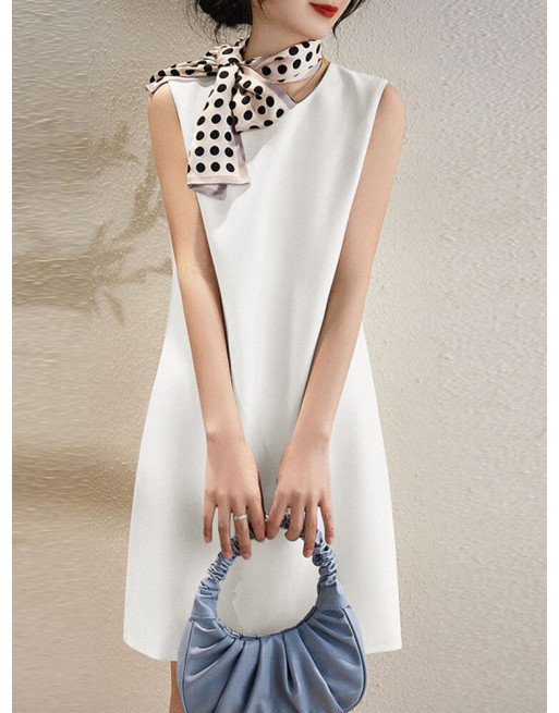 Solid Invisible Zip Sleeveless Crew Neck Women Dress