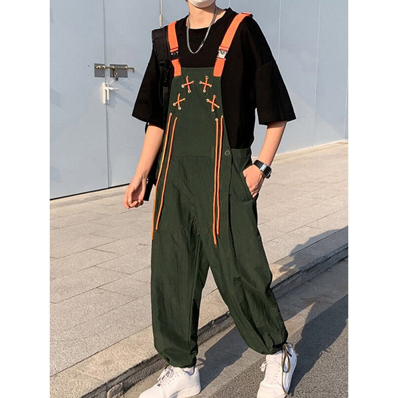 Mens Contrast Lace Up Strap Overall With Pocket