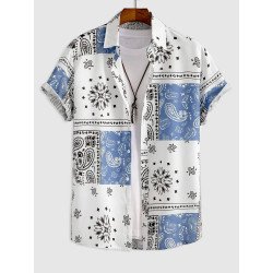 Mens Ethnic Paisley Floral Print Lapel Short Sleeve Shirts