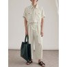 Mens Solid Lapel Zip Front Cargo Jumpsuit With Belt