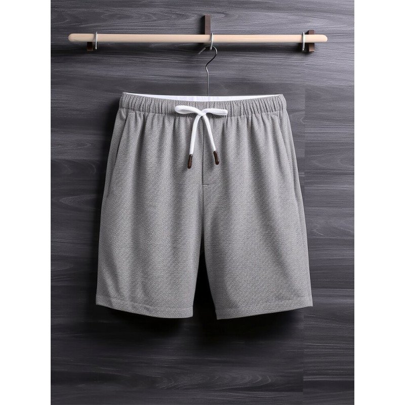 Mens Plain Casual Drawstring Waist Shorts With Pocket