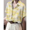 Tie Dye Button Front Roll Sleeve Lapel Loose Shirt