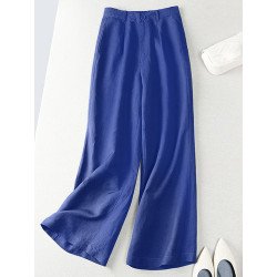 Solid Casual Elastic Waist Back Wide Leg Pants