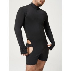 Mens Cutout High Neck Long Sleeve Boxer Jumpsuit