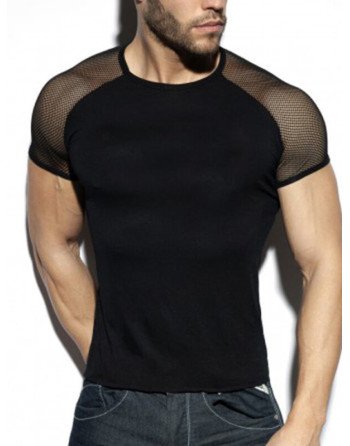 Men Sexy Patchwork Mesh Short Sleeve T-shirt