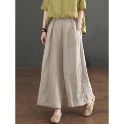 Solid Pocket Loose Wide Leg Pants For Women