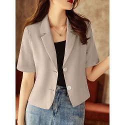 Solid Short Sleeve Lapel Casual Button Blazer