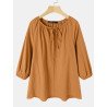 Solid Color Knotted Puff Sleeve Plus Size Blouse for Women
