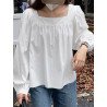 Solid Square Collar Pleated Long Sleeve Blouse