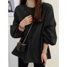 Solid Lantern Sleeve Stand Collar Casual Blouse