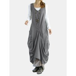 Irregular Solid Color Sleeveless Loose Dress For Women