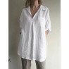 Women Plain Lapel Chest Pocket Cotton 3/4 Sleeve Longline Shirt