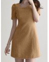 Solid A-line Square Collar Short Sleeve Casual Dress