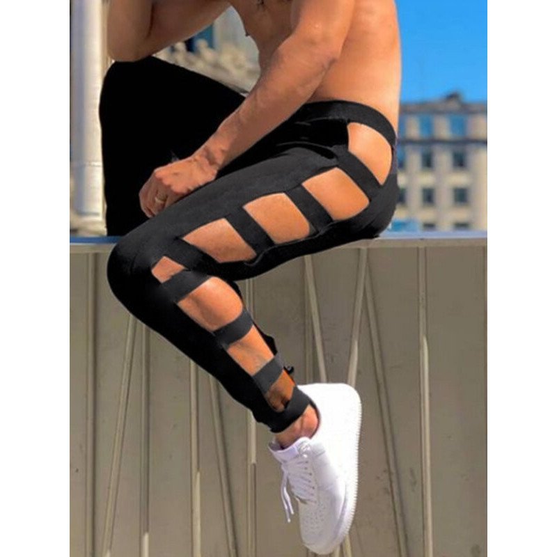 Men Sexy Cutout Stretch Slim Pants