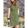 Women Solid Lapel Button Front Short Sleeve Cargo Dress
