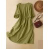 Solid Lettuce Edge Pocket Half Sleeve Casual Women Dress