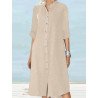 Solid Long Sleeve Button Front Stand Collar Dress
