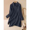 Solid Slit High-low Hem Button Front Pocket Long Shirt