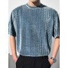 Mens Velvet Texture Crew Neck Loose Short Sleeve T-Shirt