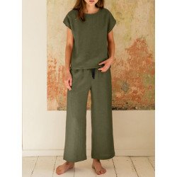 Solid Drawstring Pocket Straight Leg Two Pieces Suit