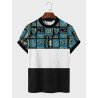 Mens Ethnic Animal Pattern Color Block Patchwork Short Sleeve T-Shirts