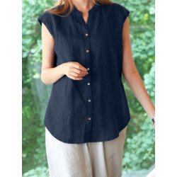 Solid Casual Stand Collar Blouse For Women