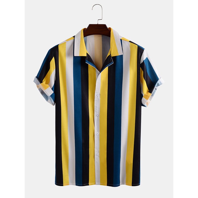 Men Colorful Stripe Printed Holiday Casual Shirt