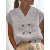 Women Solid Lapel Double Breasted Casual Sleeveless Shirt
