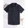 Mens Plaid Lapel Casual Short Sleeve Shirt