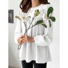 Solid Casual Keyhole Back Long Sleeve Crew Neck Blouse