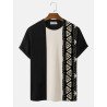 Mens Geometric Pattern Color Block Patchwork Knit Short Sleeve T-Shirts