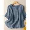 Women Solid Frill Neck Button Design Half Sleeve Blouse