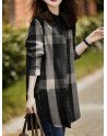 Check Pattern Long Sleeve Slit Hem Casual Blouse