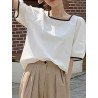 Contrast Puff Sleeve Casual Square Collar Women Blouse