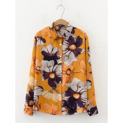 Flower Print Long Sleeve Lapel Button Front Shirt