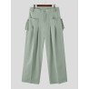 Mens Solid Pleated Tie Side Casual Straight Pants