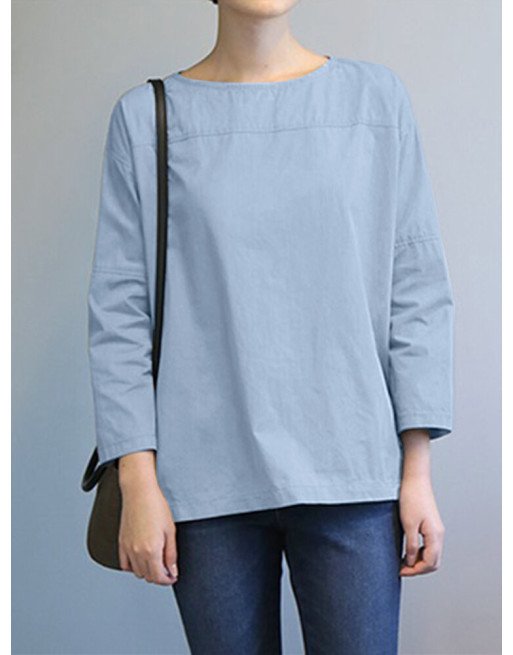 Solid Casual Crew Neck 3/4 Sleeve Blouse