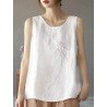 Women Embroidery Crew Neck Sleeveless Vintage Tank Top
